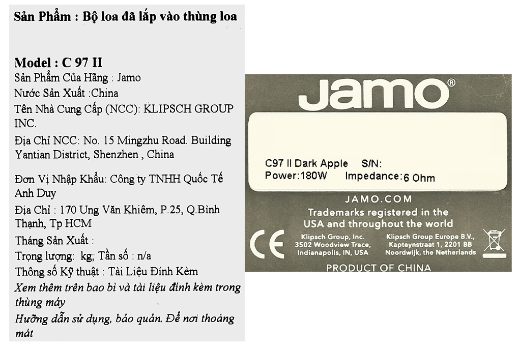 Cặp loa Jamo C 97 II Dark Apple 360W Màu Đen - nâu