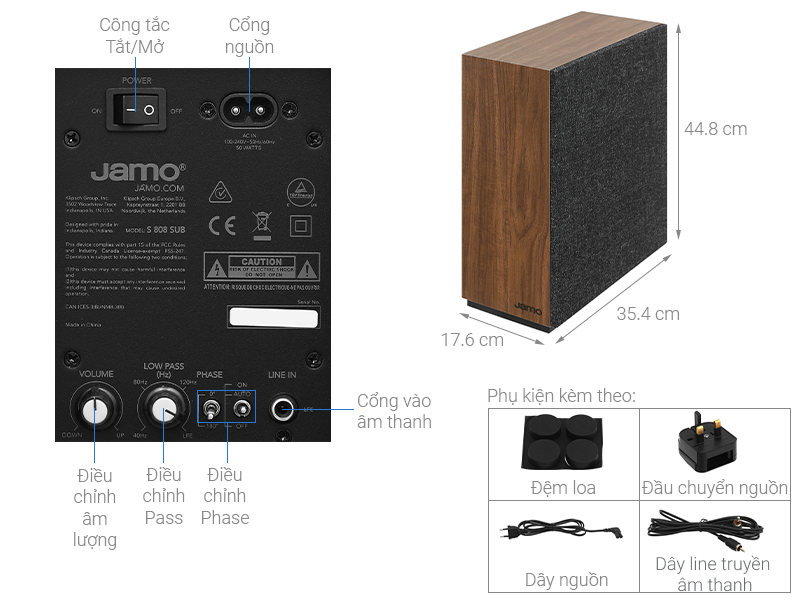 Loa siêu trầm Jamo S808 Walnut 100W