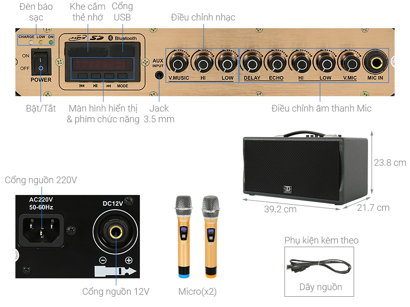 Loa karaoke xách tay Dalton PS-K16A 220W