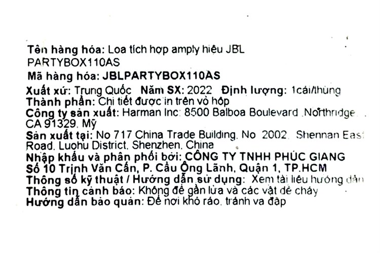 Loa Bluetooth JBL Partybox 110 Màu Đen