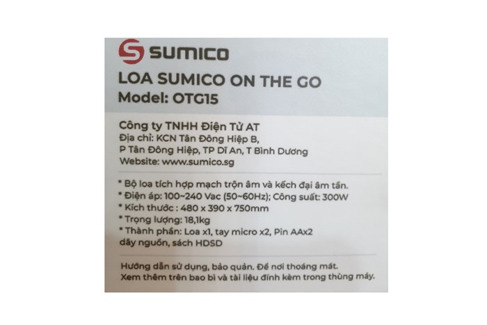 Loa kéo karaoke Sumico On The Go 15 300W