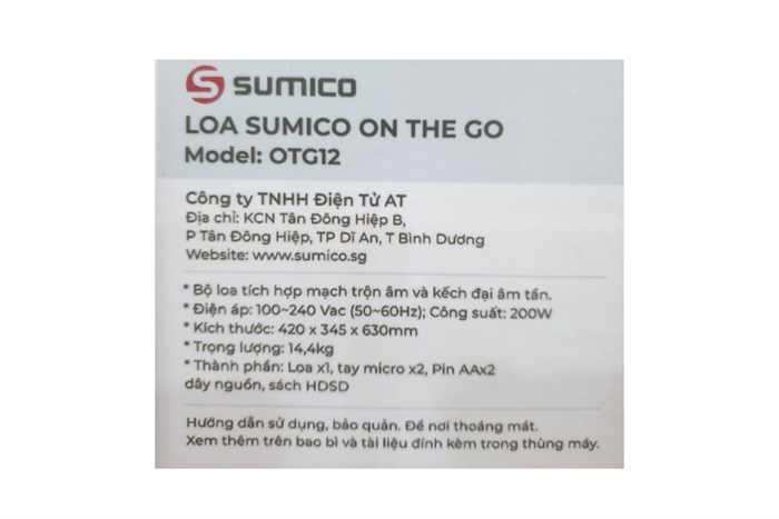 Loa kéo karaoke Sumico On The Go 12 200W Màu Đen