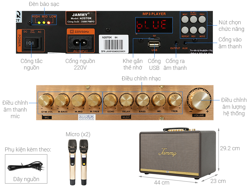 Loa karaoke xách tay Jammy N2070K 350W