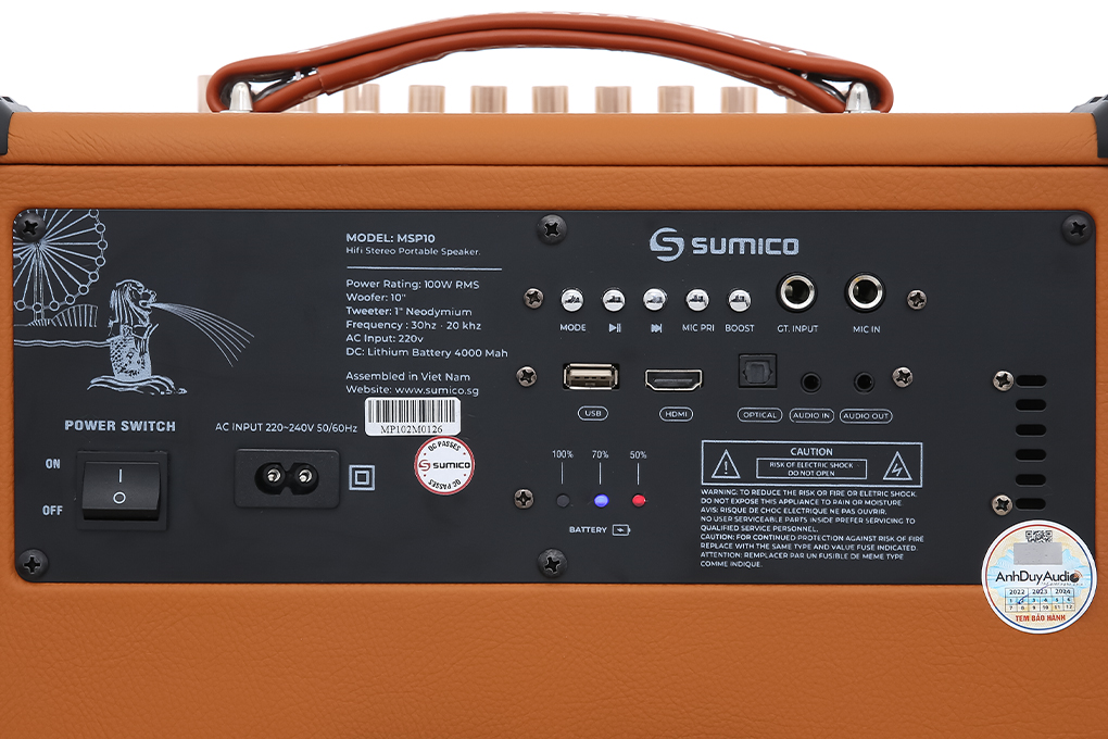Loa karaoke xách tay Sumico MSP10 100W Màu Nâu