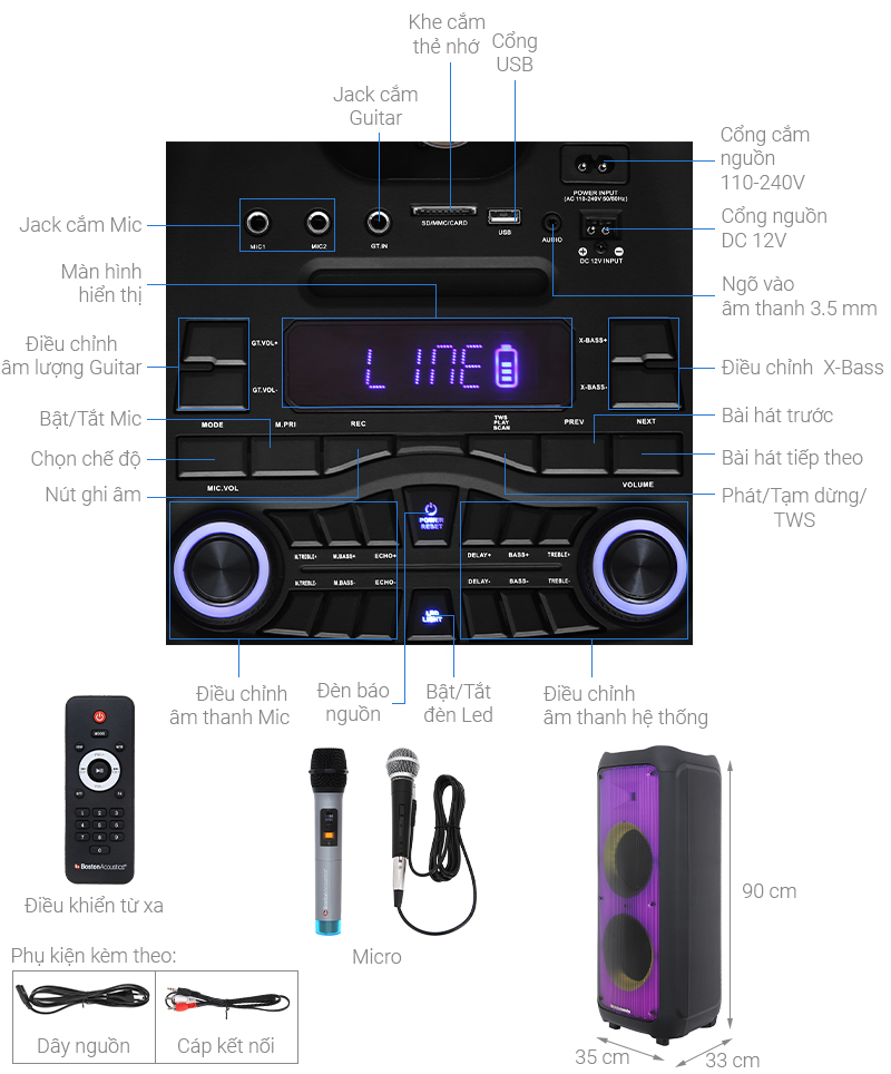 Loa karaoke Boston Acoustics PARTY BOX BA-1002PB 200W