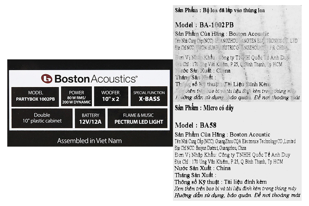 Loa kéo karaoke Boston Acoustics PARTY BOX BA-1002PB 200W Màu Đen