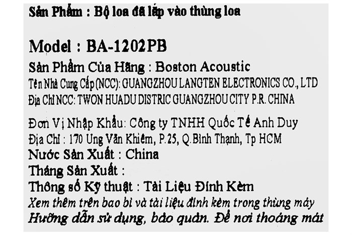 Loa kéo karaoke Boston Acoustics PARTY BOX BA-1202PB 300W Màu Đen