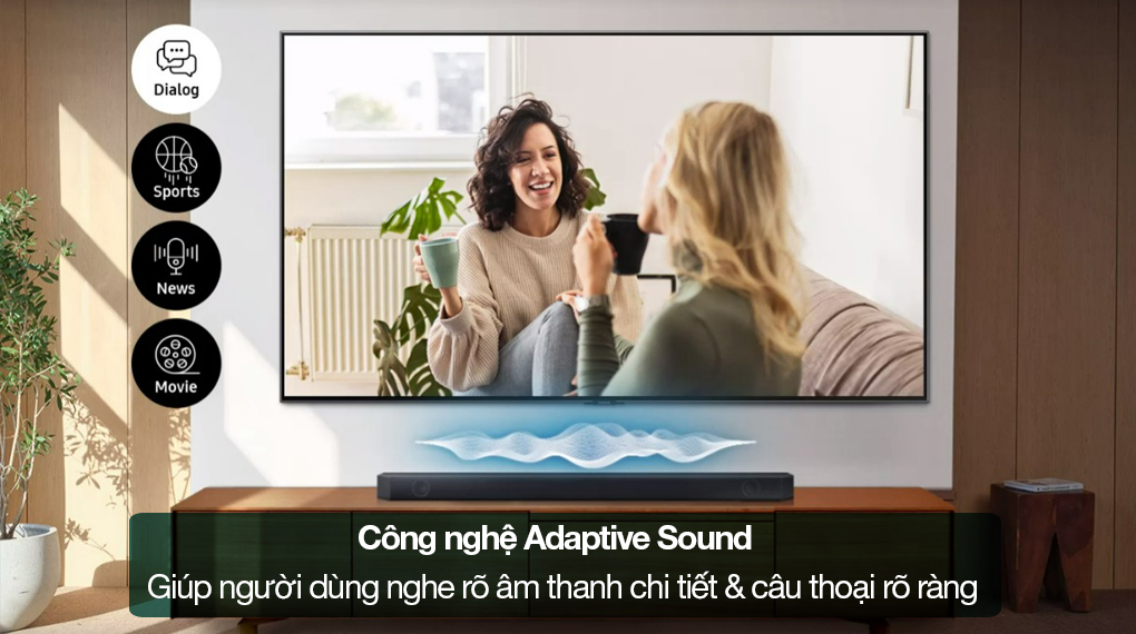 Bộ loa thanh Samsung HW-Q600C/XV 360W - Công nghệ Adaptive Sound tối ưu âm thanh giúp người nghe trải nghiệm âm thanh chi tiết và giọng nói rõ ràng
