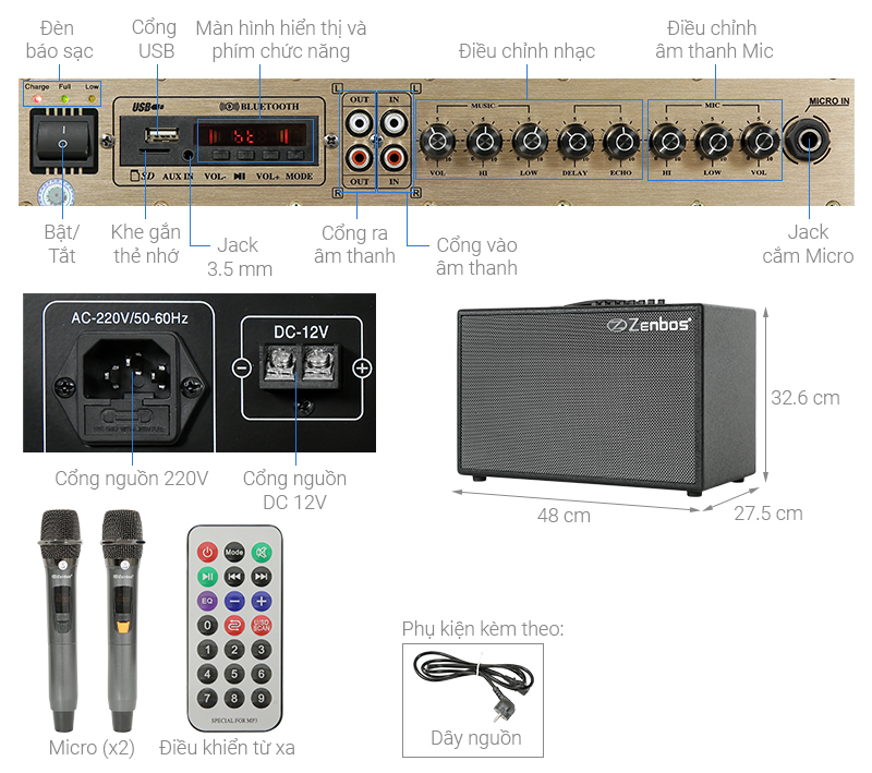 Loa karaoke xách tay Zenbos K-180 300W