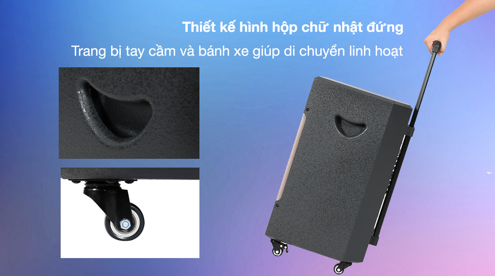 Loa kéo karaoke Dalton TS-12G350N 350W - Thiết kế hình chữ nhật dứng, trang bị bánh xe và tay cầm dễ di chuyển