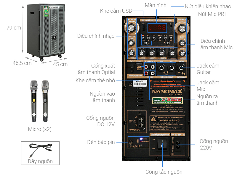 Loa Kéo karaoke Nanomax X-2000 1100W