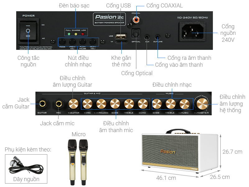 Loa karaoke xách tay PASION 2c White 400W