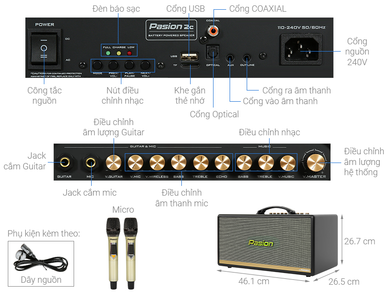 Loa karaoke xách tay PASION 2c Grey 400W
