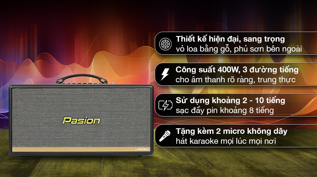 Loa karaoke xách tay PASION 2c Grey 400W