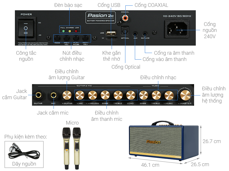 Loa karaoke xách tay PASION 2c Blue 400W