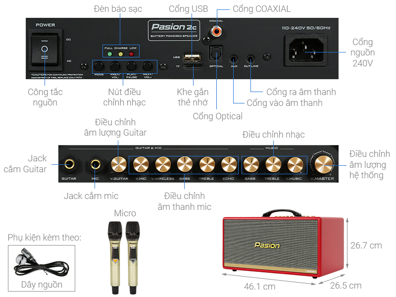 Loa karaoke xách tay PASION 2c Red 400W