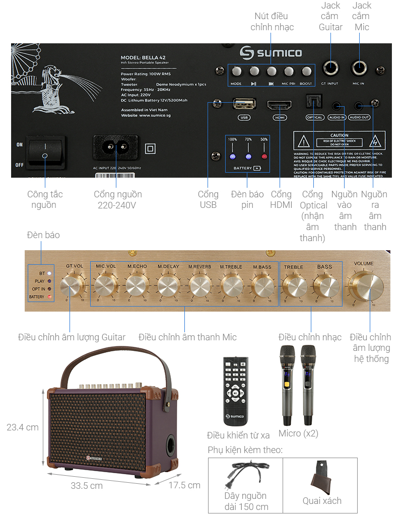 Loa karaoke xách tay Sumico BELLA 42 Purple 100W