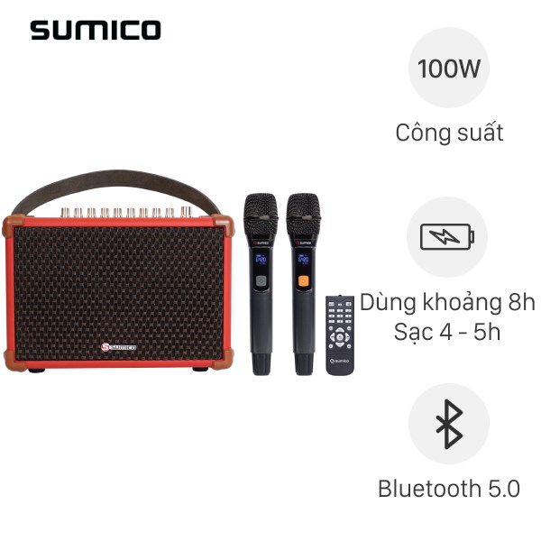 Loa karaoke xách tay Sumico BELLA 42 Red 100W