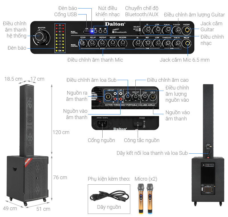 Bộ loa điện karaoke Dalton CA18-S118/CA18-F605 1500W