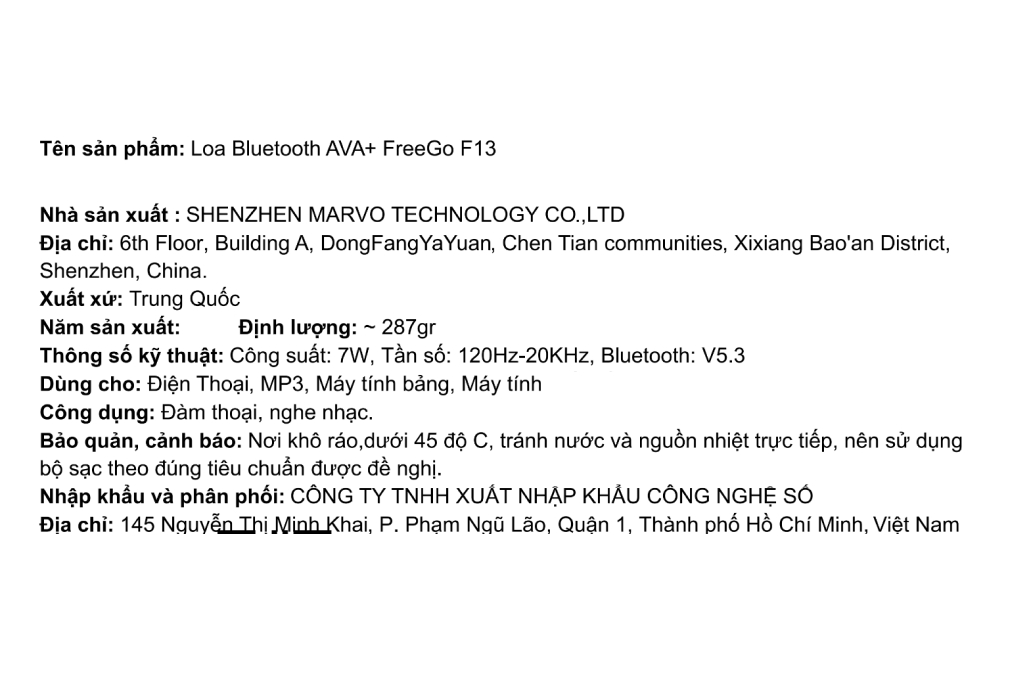 Loa Bluetooth AVA+ FreeGo F13 Màu Đen