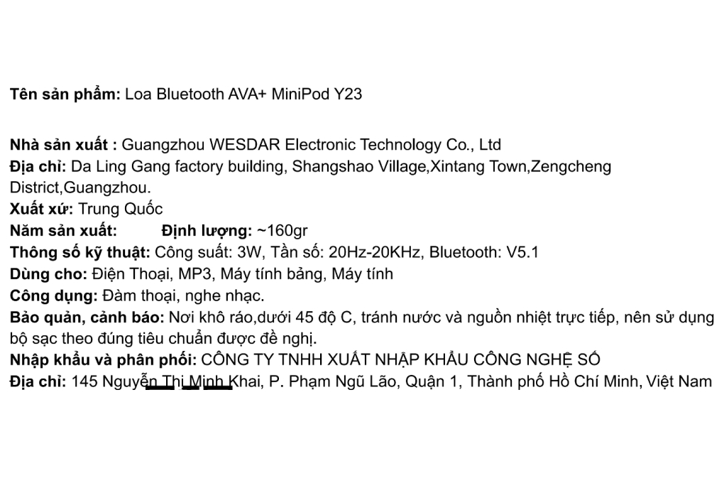 Loa Bluetooth AVA+ MiniPod Y23 Màu Trắng