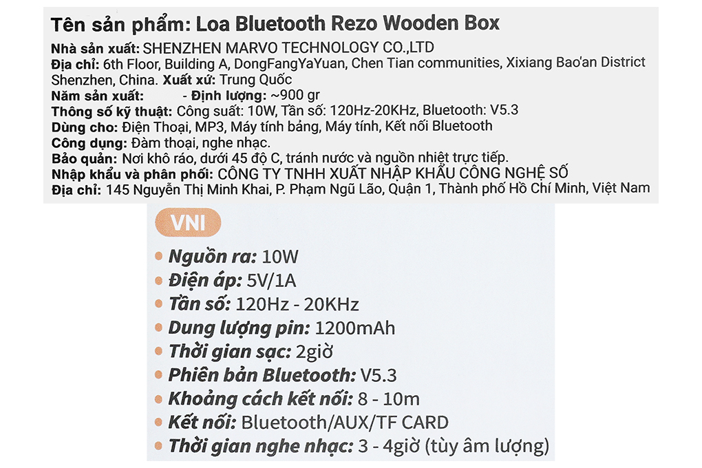 Loa Bluetooth Rezo Wooden Box Màu Nâu