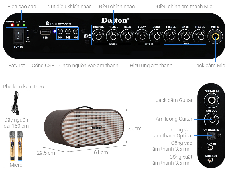 Loa karaoke xách tay Dalton K220C 750W