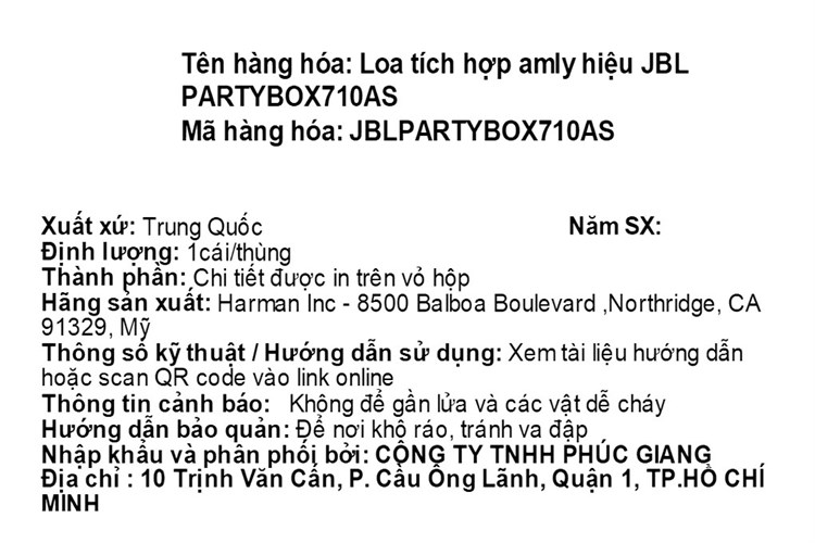 Loa Bluetooth JBL Partybox 710 Màu Đen