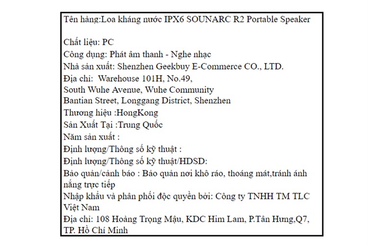 Loa Bluetooth Sounarc R2 Portable Speaker Màu Đen