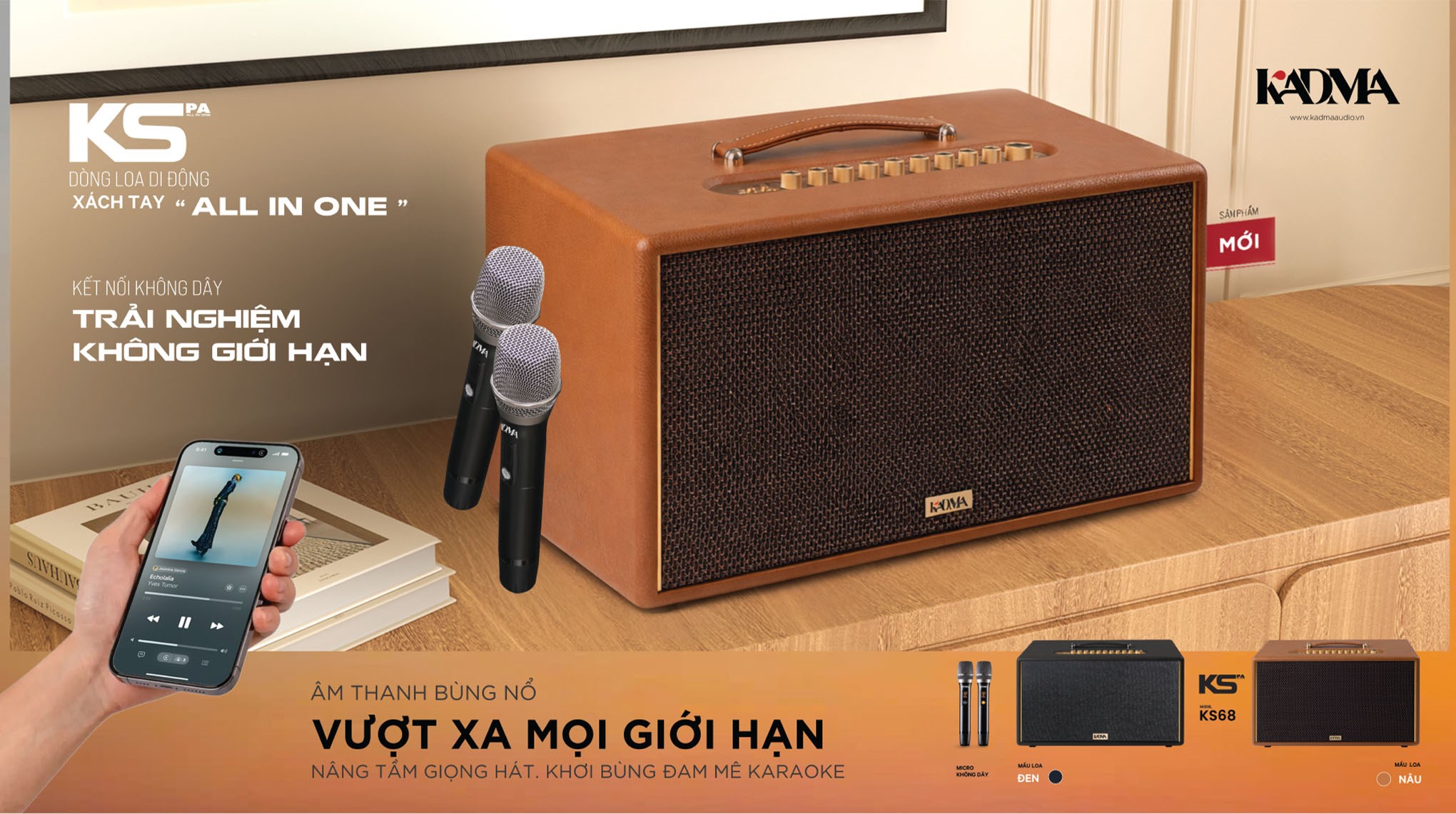 Loa Bluetooth KADMA KM-KS68 - Nâu