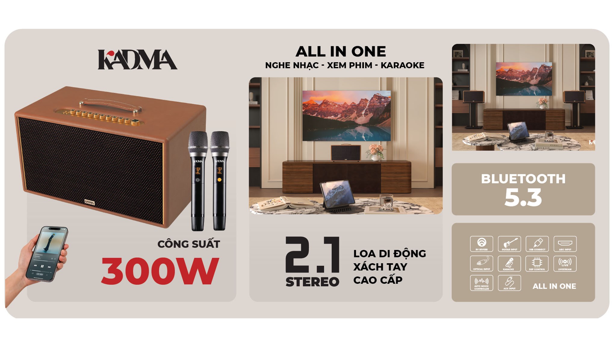 Loa Bluetooth KADMA KM-KS68 - Nâu