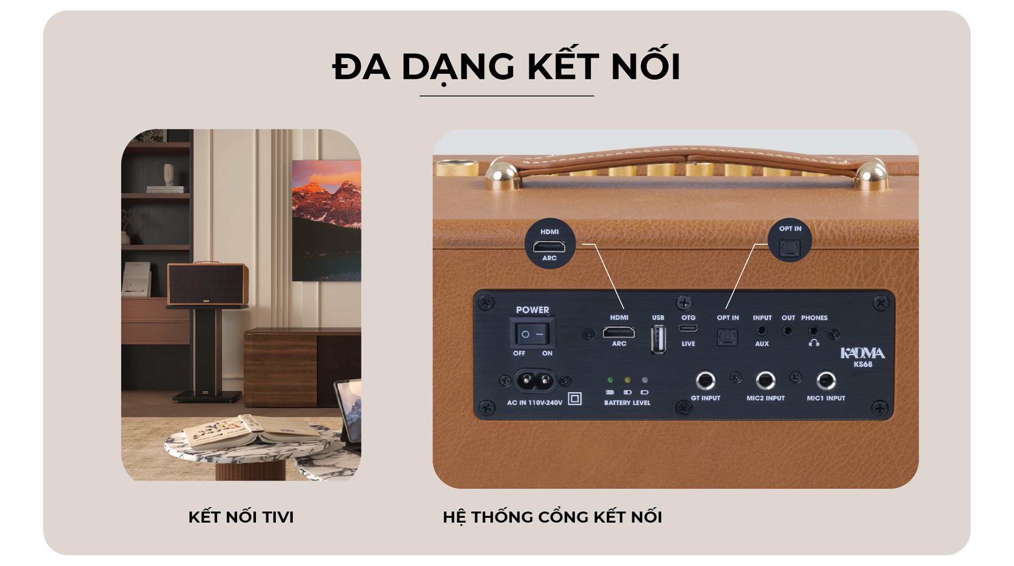 Loa Bluetooth KADMA KM-KS68 - Nâu