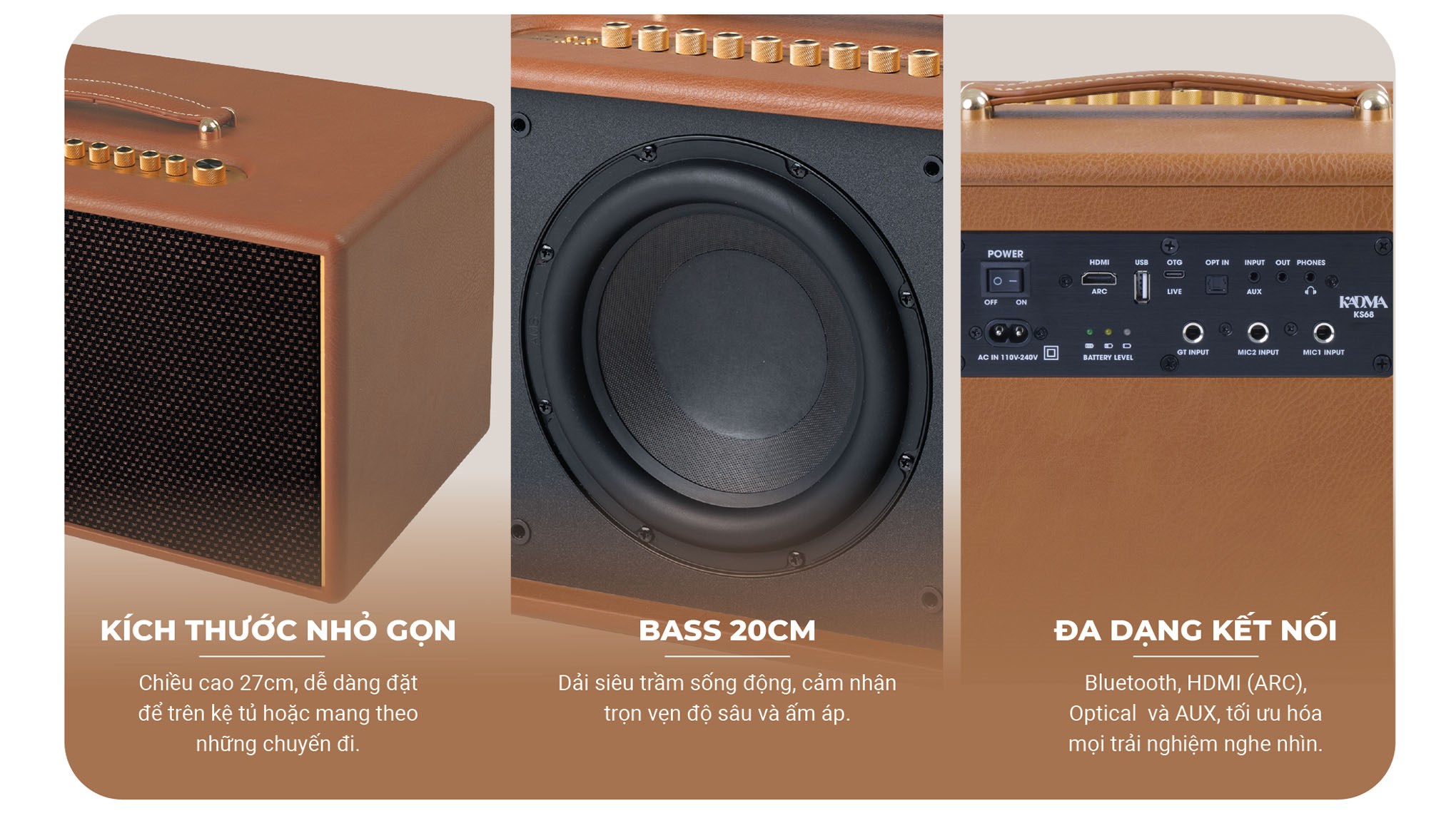 Loa Bluetooth KADMA KM-KS68 - Nâu