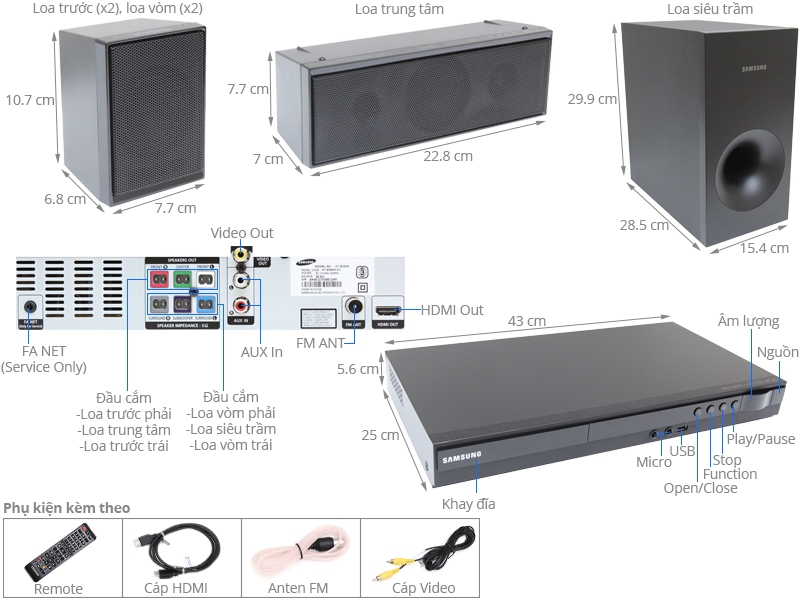 Thông số kỹ thuật Dàn âm thanh 5.1 Samsung HT-E350K