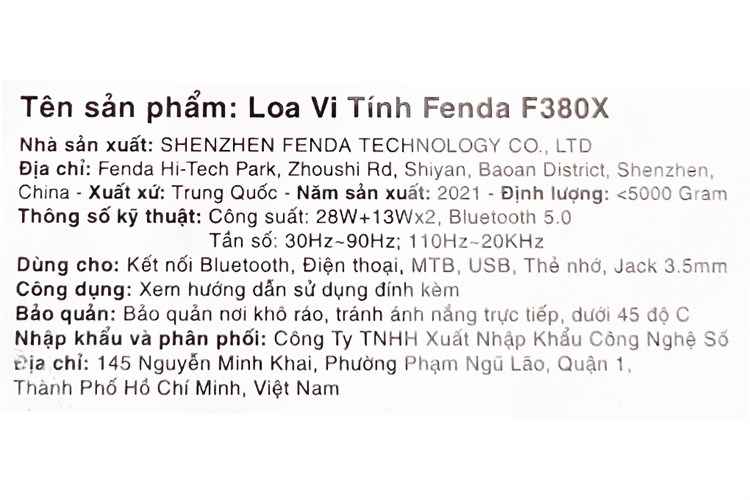 Loa vi tính Bluetooth Fenda F380X Màu Đen