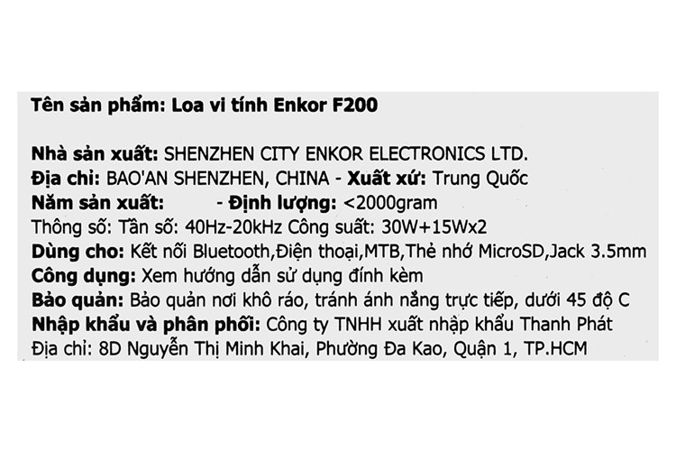 Loa vi tính Bluetooth Enkor F200 Màu Đen