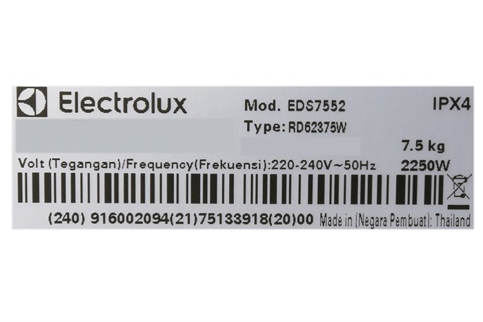 Máy sấy Electrolux 7.5 kg EDS7552 Màu Trắng