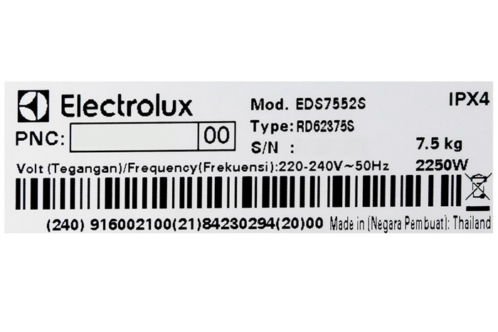 Máy sấy Electrolux 7.5 kg EDS7552S Màu Xám