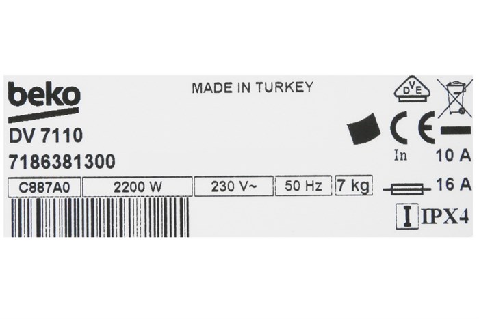 Máy sấy Beko 7 kg DV7110 Màu Trắng