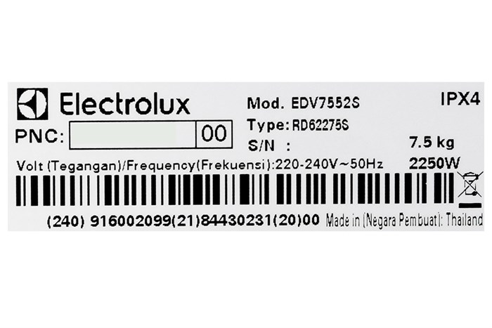 Máy sấy Electrolux 7.5 kg EDV7552S Màu Xám