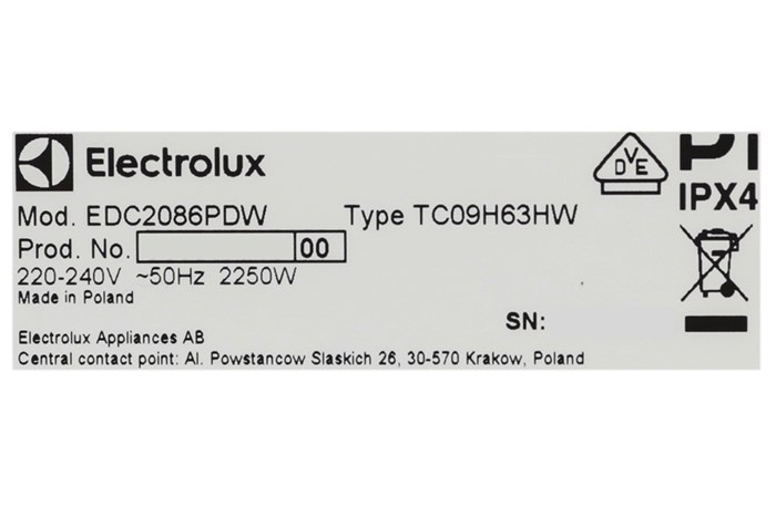 Máy sấy Electrolux 8 kg EDC2086PDW Màu Xám