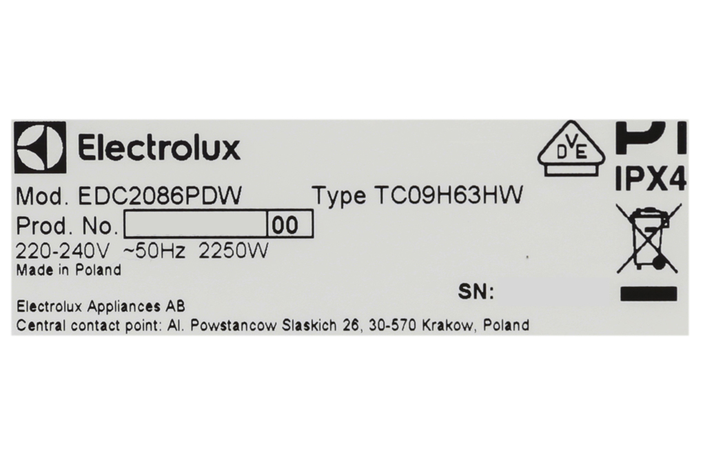 Máy sấy Electrolux 8 kg EDC2086PDW Màu Xám