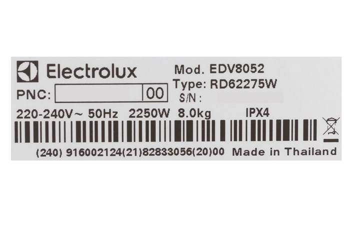 Máy sấy Electrolux 8 Kg EDV8052 Màu Trắng