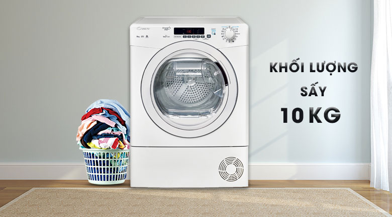 Khối lượng sấy lên tới 10KG - Máy sấy Candy 10 Kg GVS C10DE-S Khối lượng sấy lên tới 10KG - Máy sấy Candy 10 Kg GVS C10DE-S