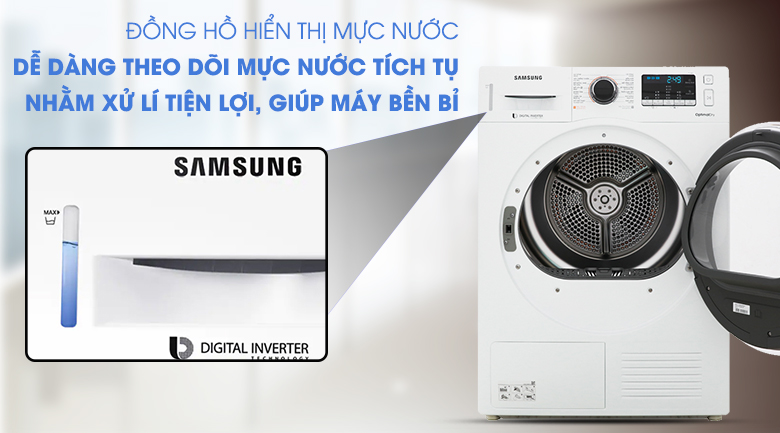 Máy sấy bơm nhiệt Samsung Inverter 9 Kg DV90M5200QW/SV