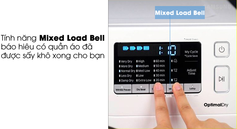 Tính năng Mixed Load Bell - Máy sấy Samsung 9 kg DV90M5200QW/SV Tính năng Mixed Load Bell - Máy sấy Samsung 9 kg DV90M5200QW/SV