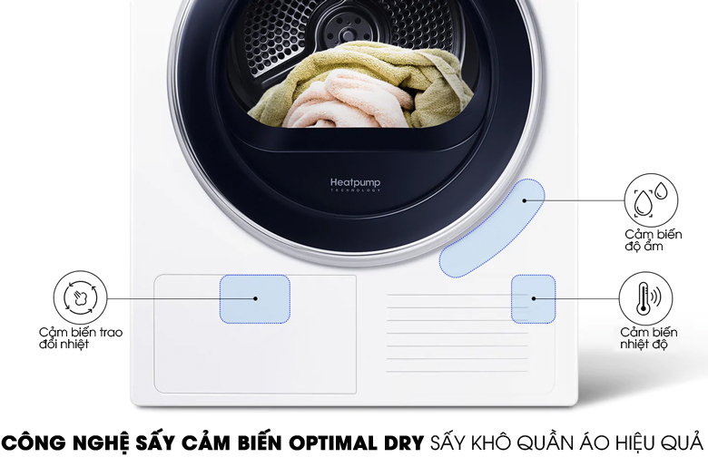 Công Nghệ Sấy Cảm biến Optimal Dry - Máy sấy Samsung 9 kg DV90M5200QW/SV Công Nghệ Sấy Cảm biến Optimal Dry - Máy sấy Samsung 9 kg DV90M5200QW/SV