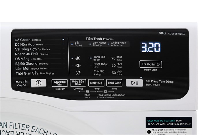 Máy sấy thông hơi Electrolux 8 Kg EDS805KQWA Màu Trắng