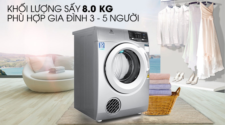 Khối lượng sấy 8 kg - Máy sấy Electrolux 8 kg EDS805KQSA