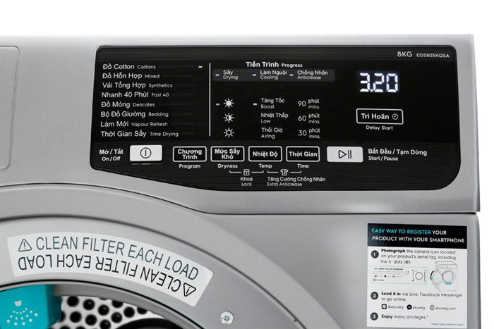 Máy sấy thông hơi Electrolux 8 Kg EDS805KQSA Màu Xám